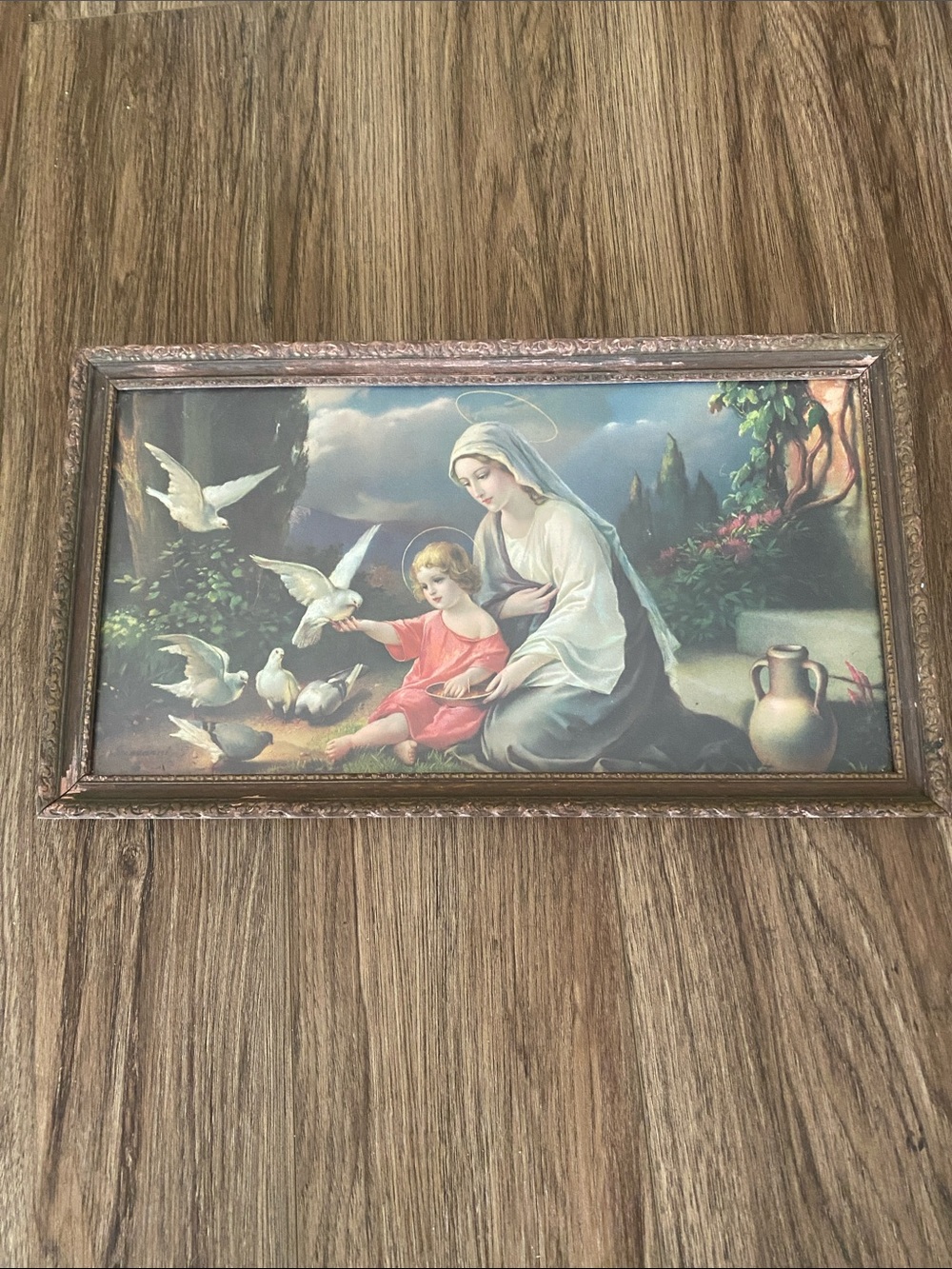 vintage Madonna with Doves lithograph print Tauben-Madonna signed Giovanni.